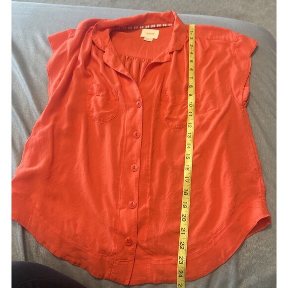Anthropologie Maeve ORANGE Rayon Short Sleeve Shirt Button Down Pockets Sz S - Picture 11 of 11